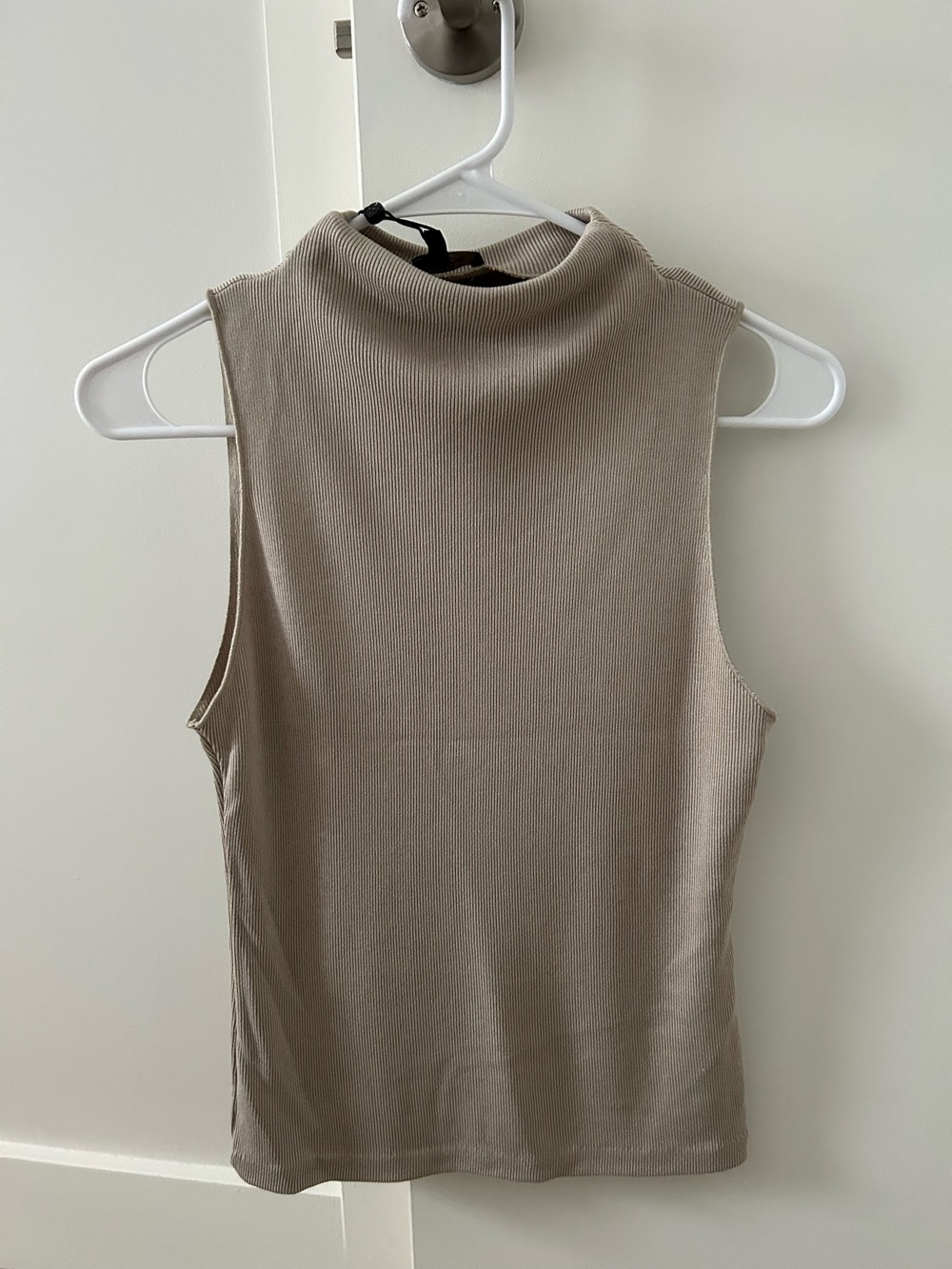 Massimo Dutti Sleeveless Mock Neck Tank Top - Taupe